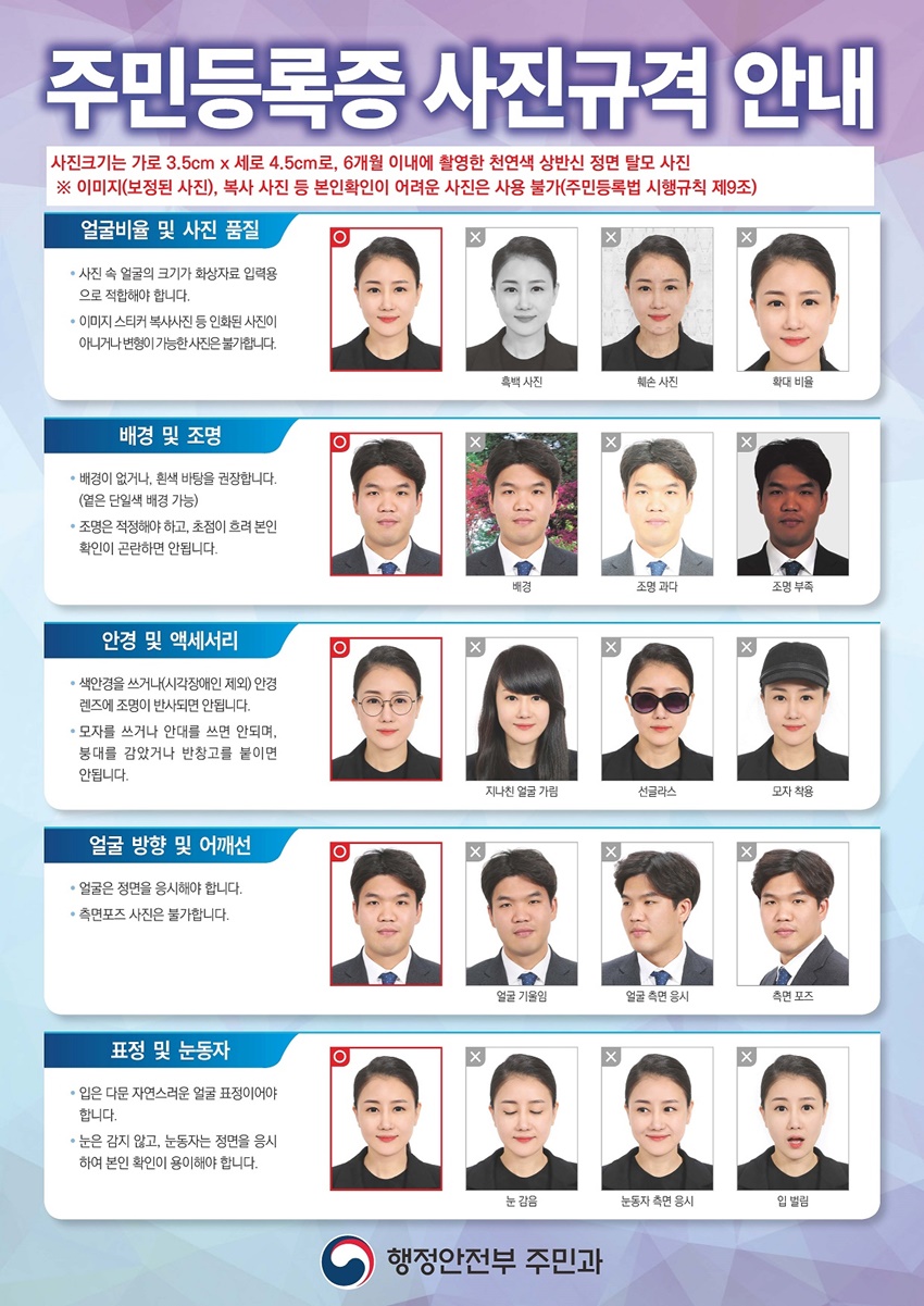 행정안전부 주민등록증 사진 규정